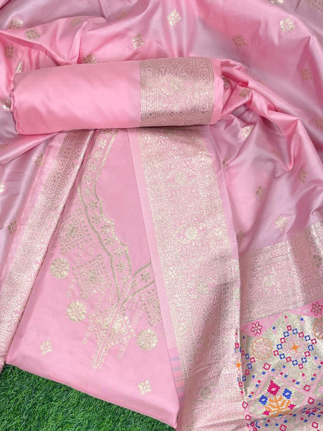 

VISHNU WEAVES Ethnic Motifs Woven Design Zari Detail Pure Silk Unstitched Dress Material, Pink