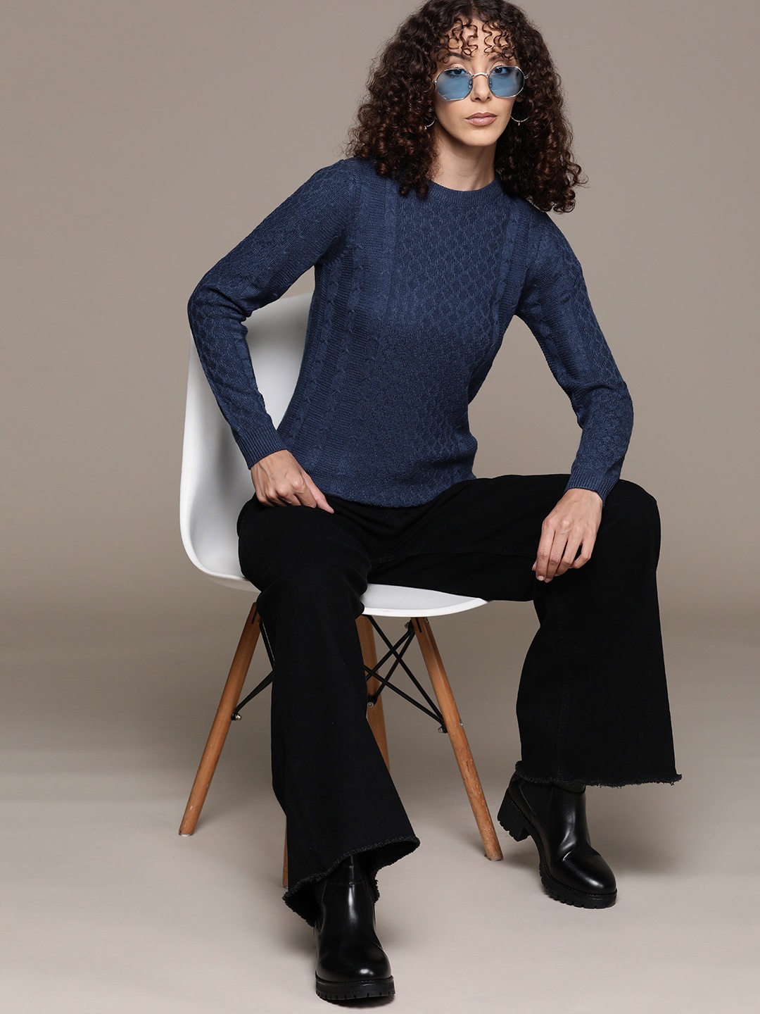 

Roadster Women Geometric Pullover, Navy blue