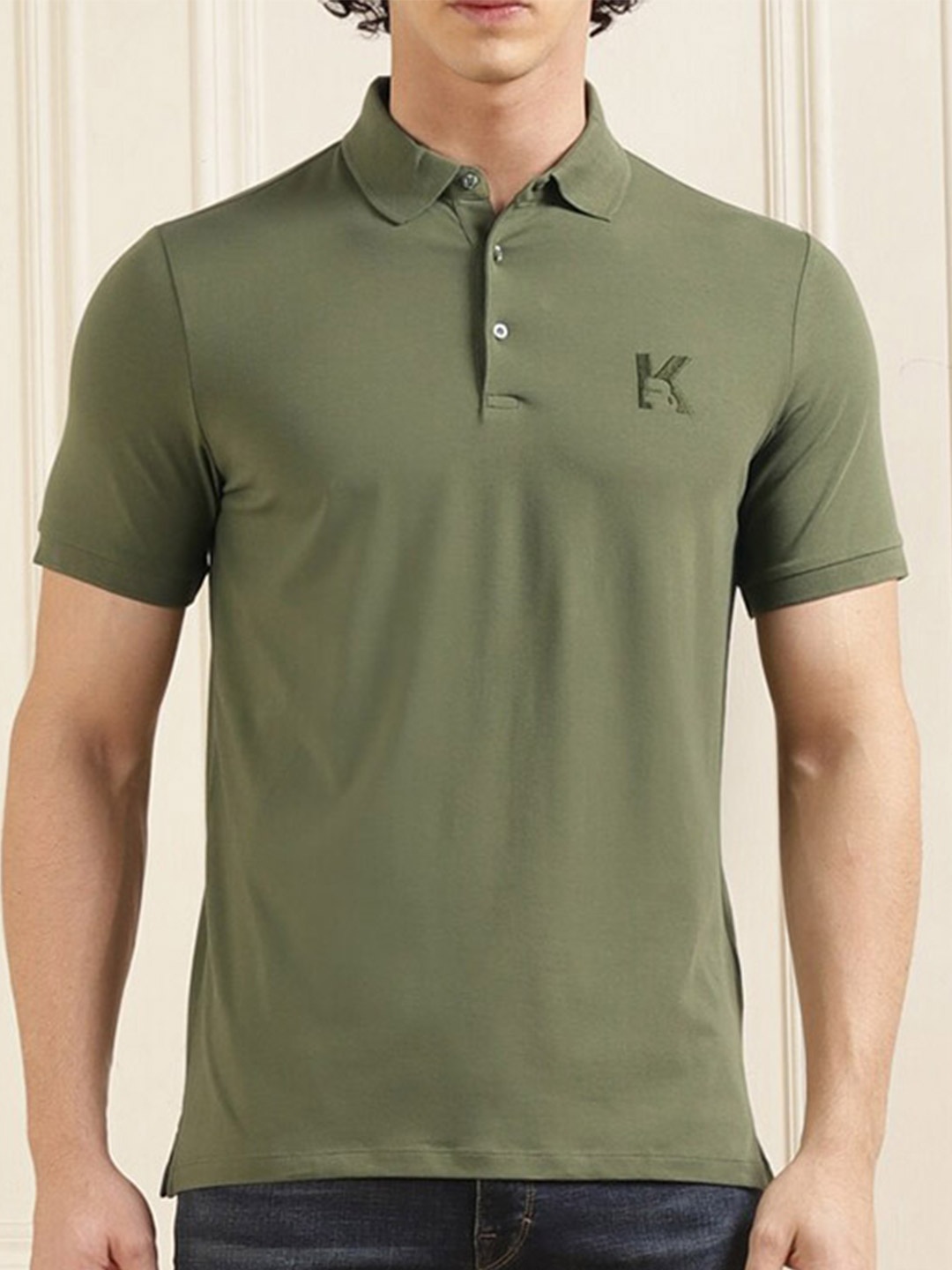 

Karl Lagerfeld Polo Collar Cotton T-shirt, Olive