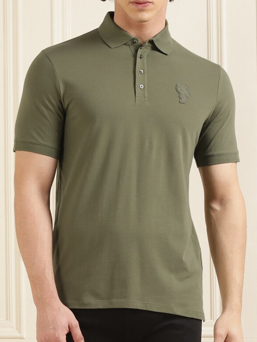 

Karl Lagerfeld Polo Collar Cotton T-shirt, Olive