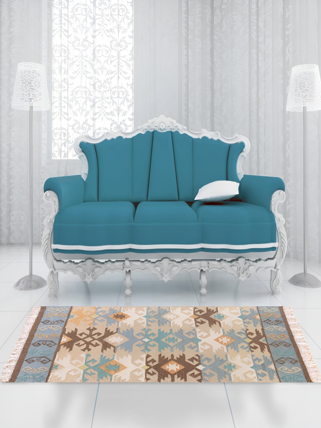 

PEQURA Brown & Grey Handmade Woollen Carpet, Beige