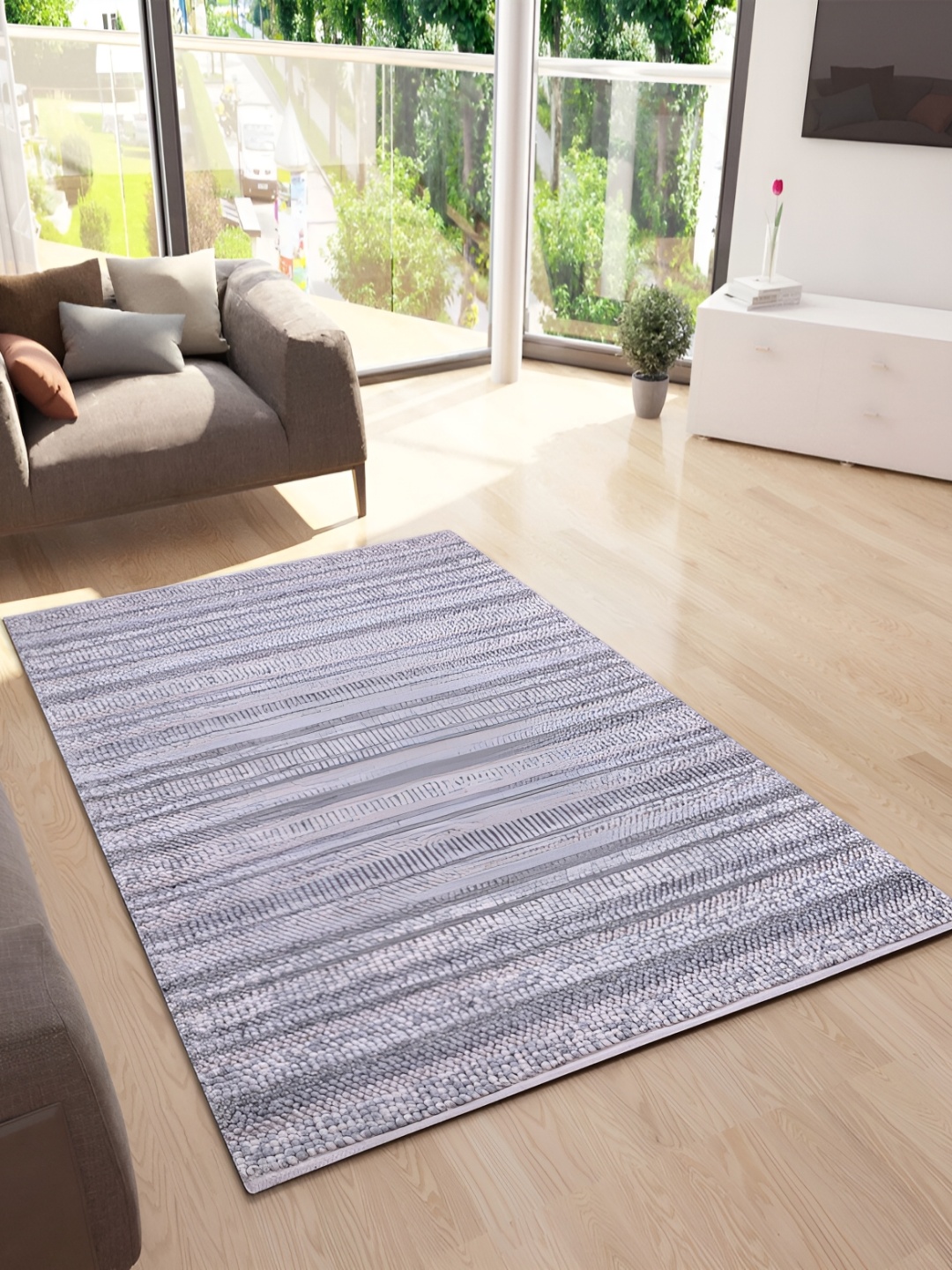 

PEQURA Grey Striped Handmade Woollen Carpet