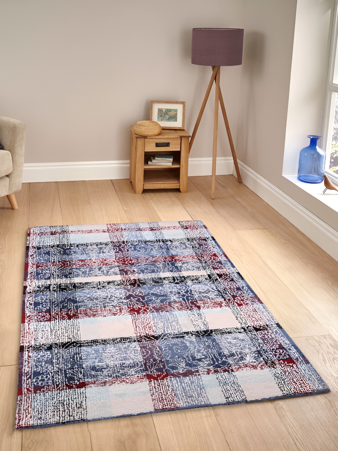 

PEQURA Blue & Red Handmade Woollen Carpet, White