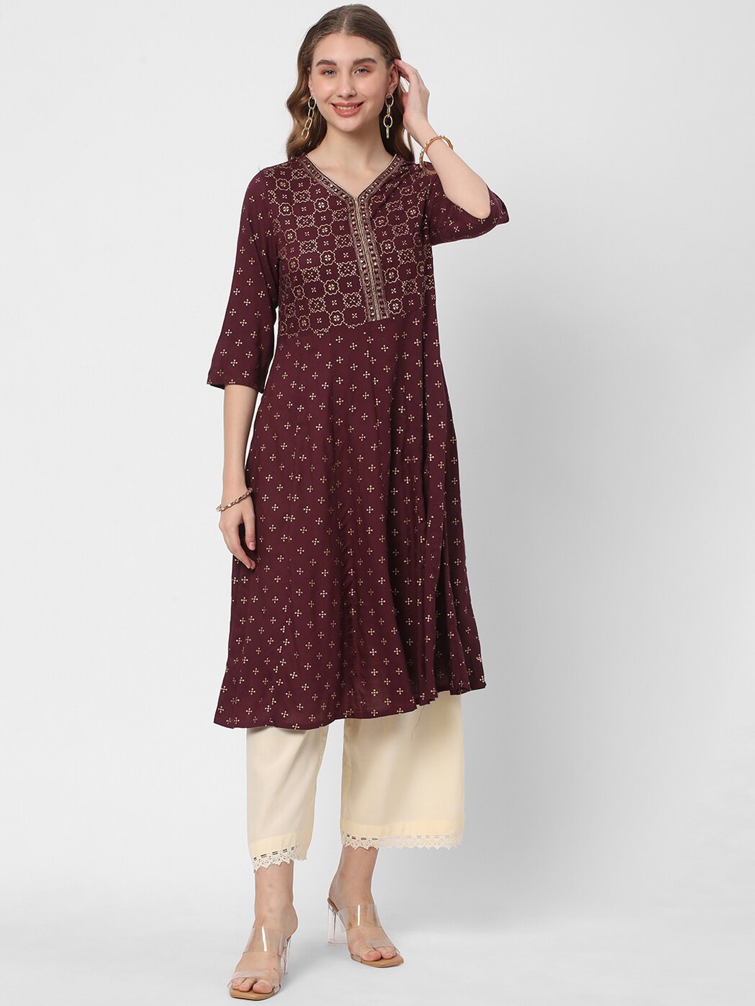 

R&B Ethnic Motifs Printed Sequinned A Line Kurta, Purple