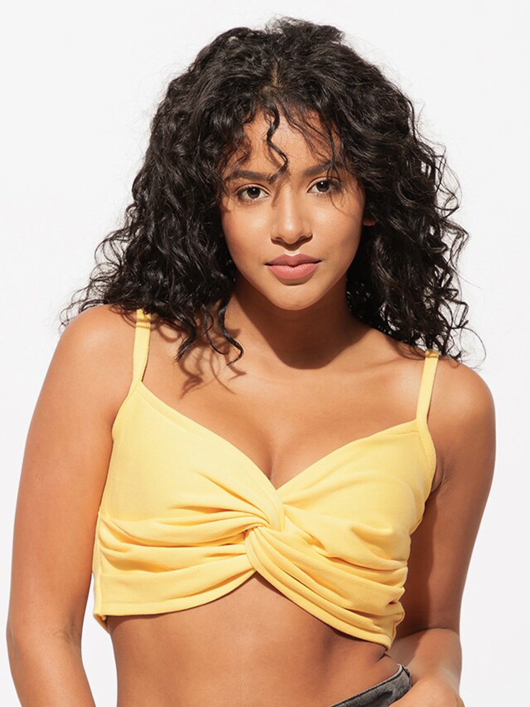 

Urban Sundari Shoulder Straps Twisted Detail Bralette Crop Top, Yellow