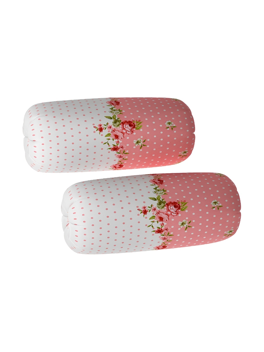 

hargunz White & Pink 2 Pieces Floral Printed Bolster Covers