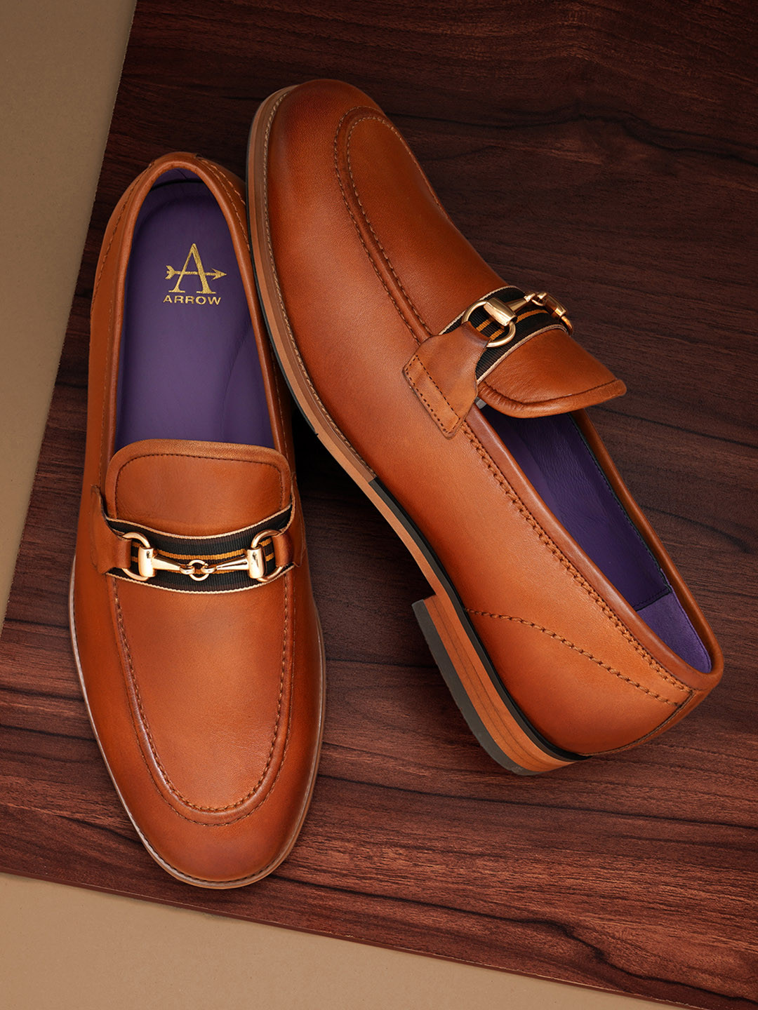 

Arrow Men BENILI Leather Formal Horsebit Loafers, Tan