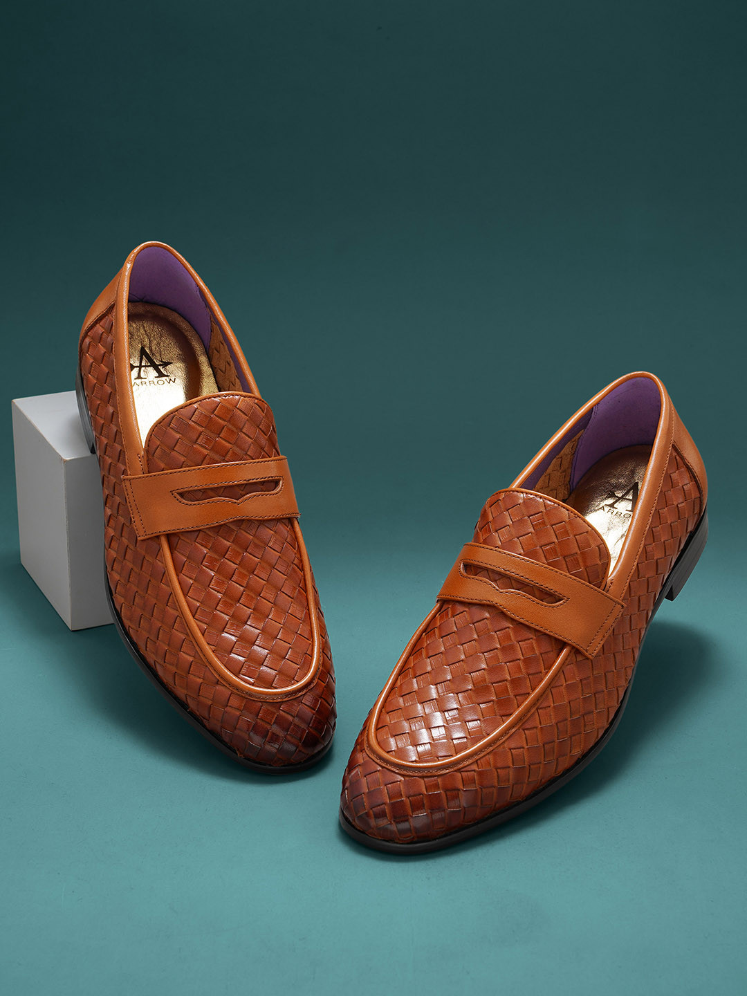 

Arrow Men LEONE Textured Leather Formal Penny Loafers, Tan