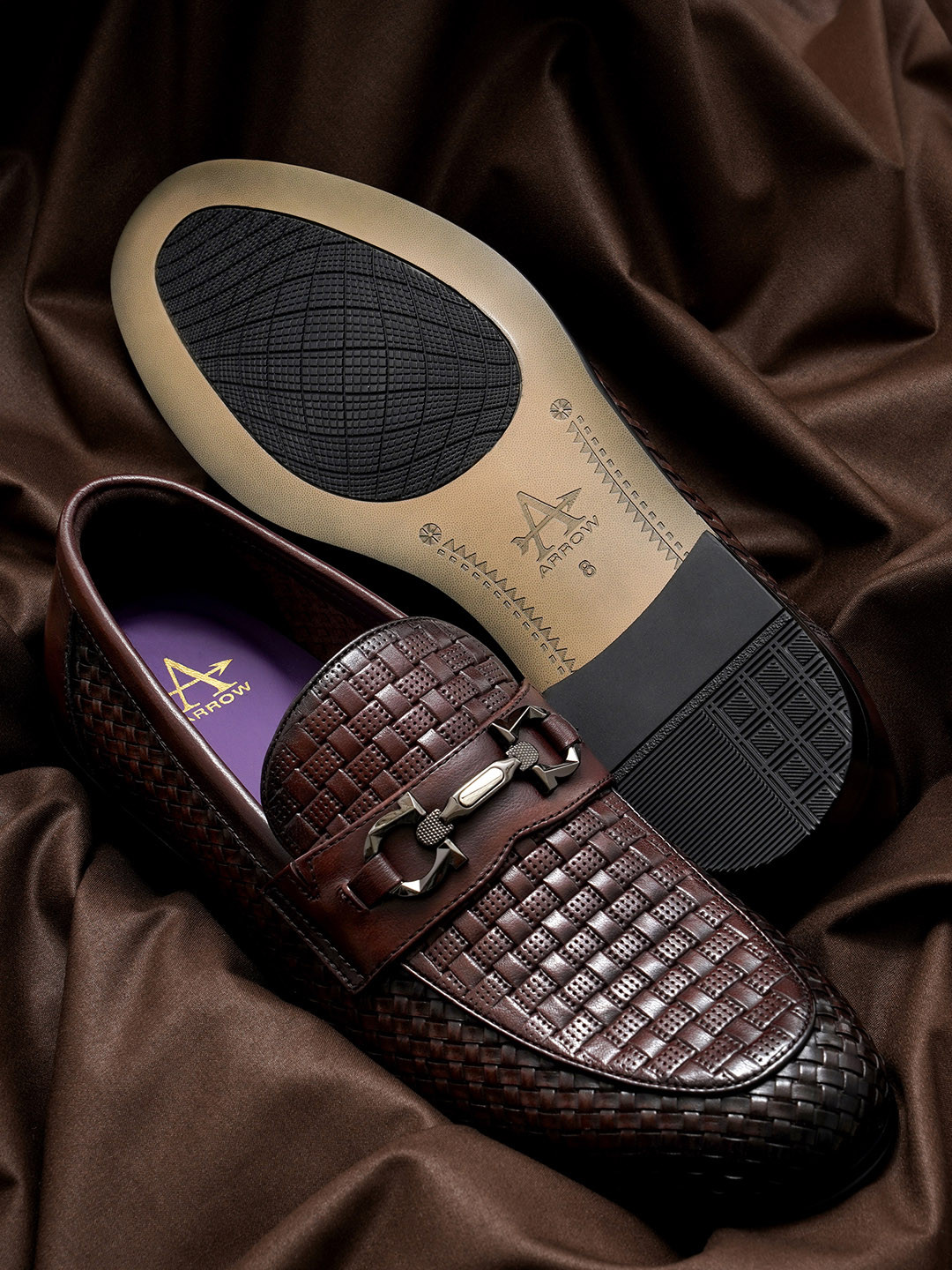 

Arrow Men GATO Textured Leather Formal Horsebit Loafers, Brown