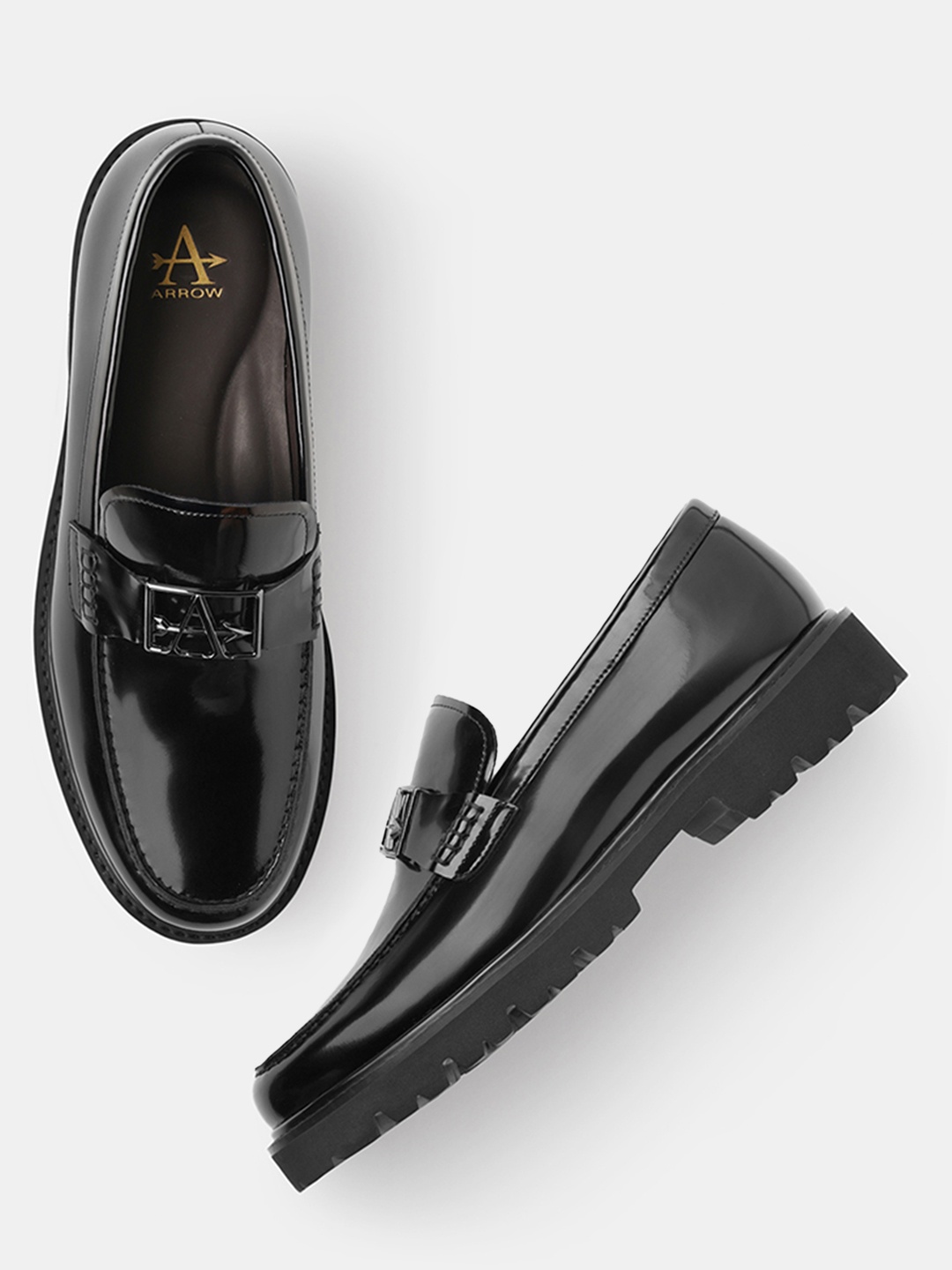 

Arrow Men ALLEGRA Textured Leather Formal Loafers, Black