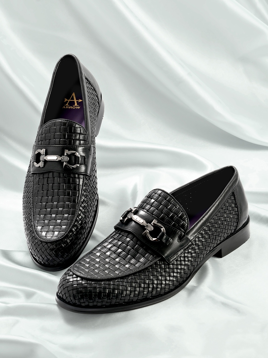 

Arrow Men GATO Textured Leather Formal Horsebit Loafers, Black