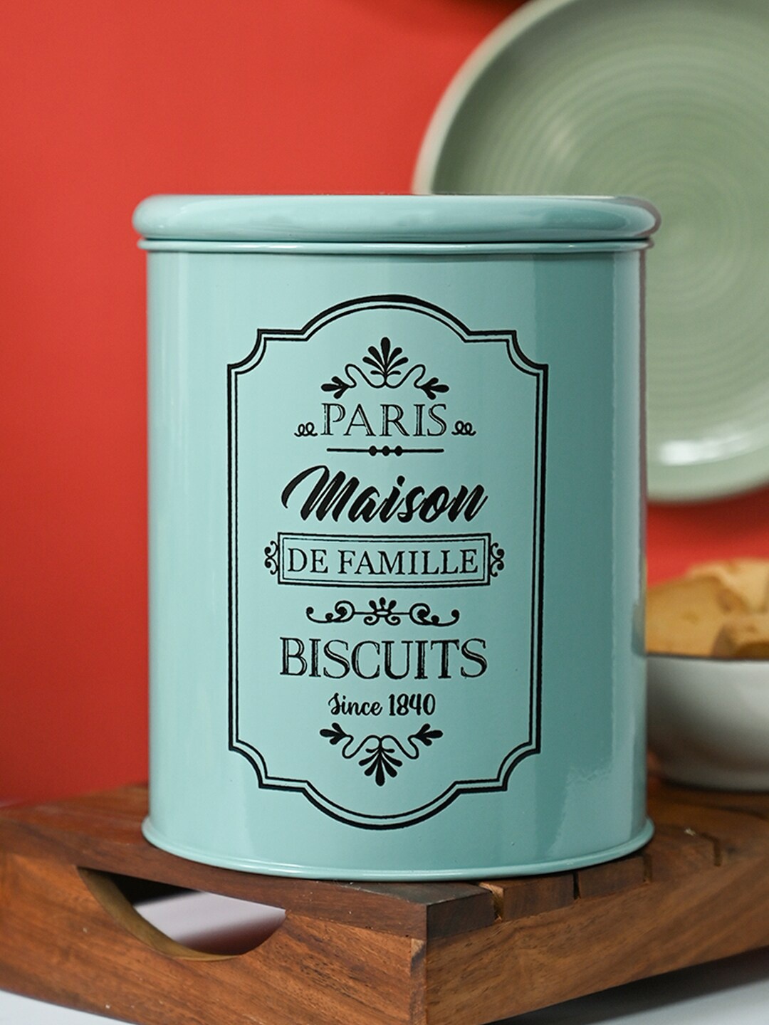 

MARKET99 Green & Black Printed Metal Biscuite Jar 1.7 L