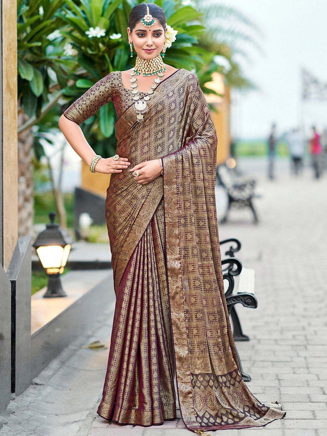 

Saree mall Ethnic Motifs Woven Design Pure Silk Saree, Burgundy