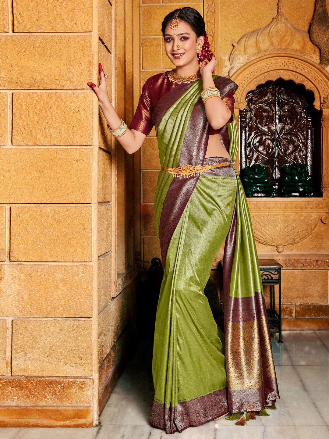 

Saree mall Zari Kanjeevaram Saree, Green