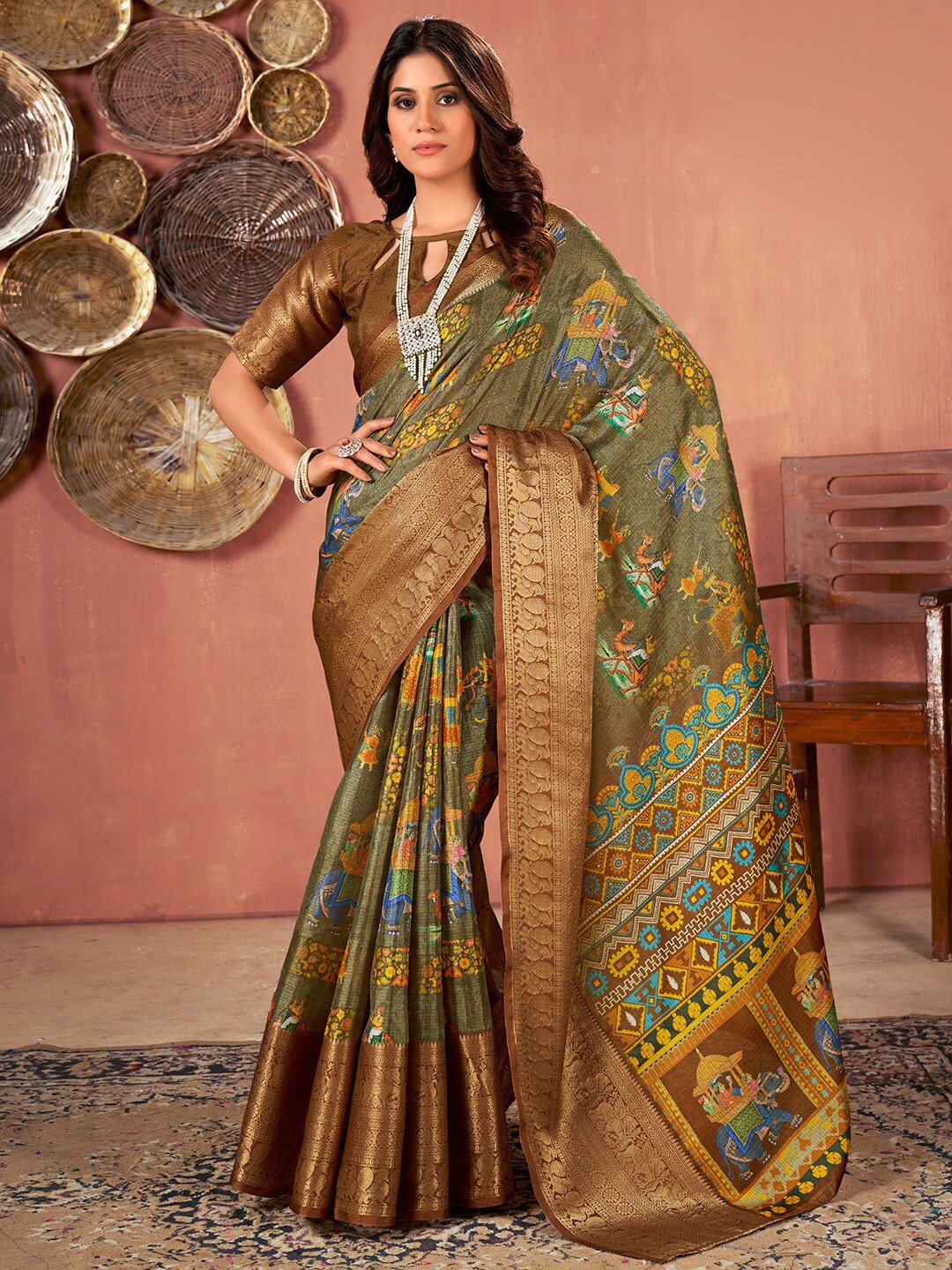 

Saree mall Floral Printed Sungudi Sarees, Sea green