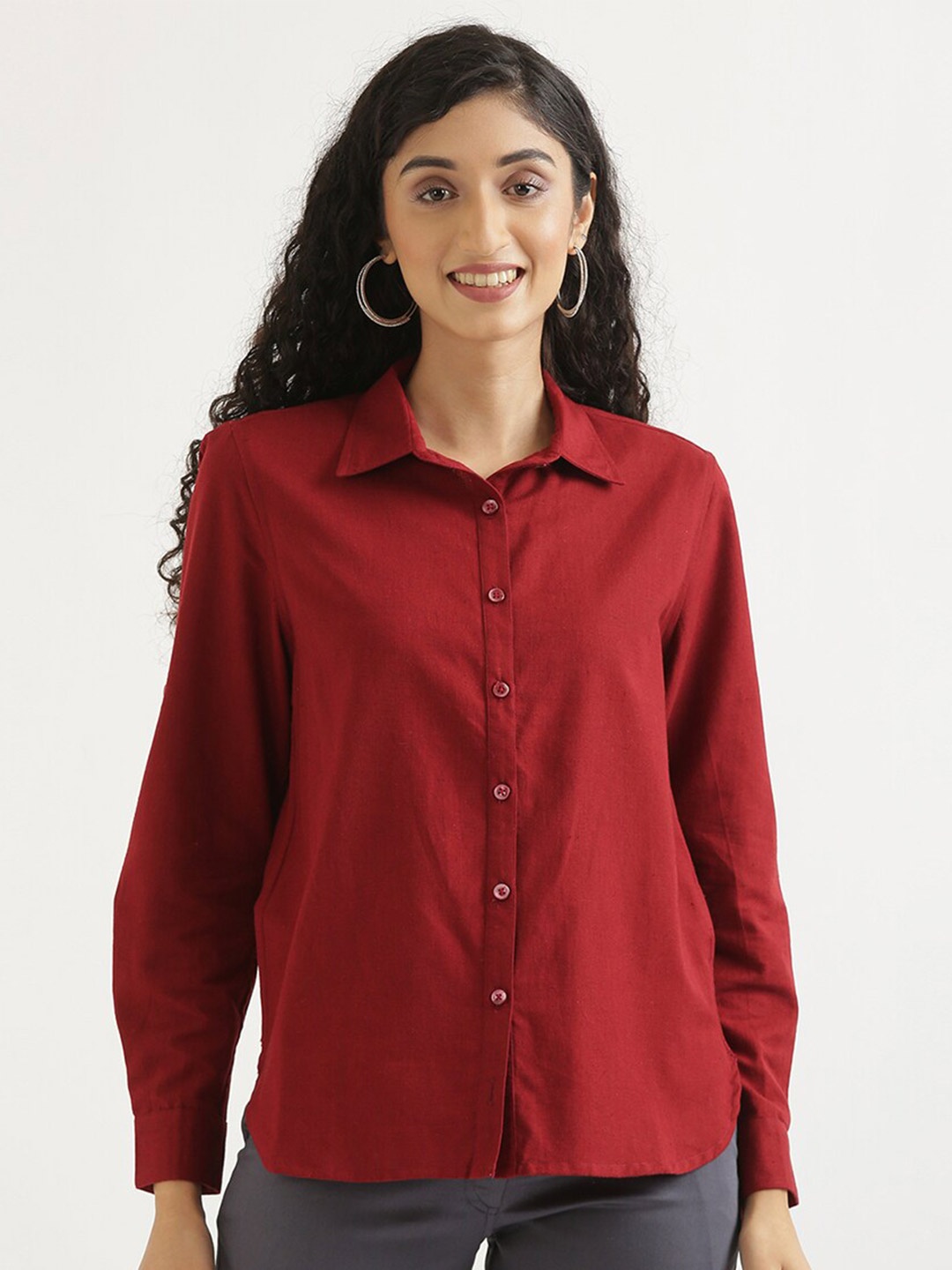 

SAADAA Cotton Linen Casual Shirt, Maroon