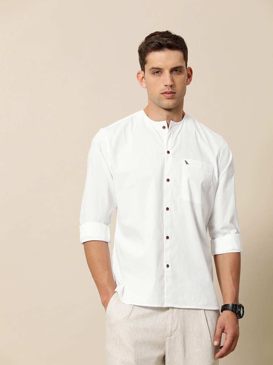 

Mr Bowerbird Men Premium Slim Fit Solid Casual Shirt, White