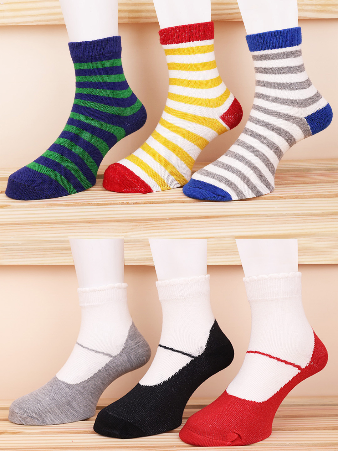 

FOOTPRINT 5 Pairs Infant Kids Patterned Ankle-Length Organic Cotton Socks, Green