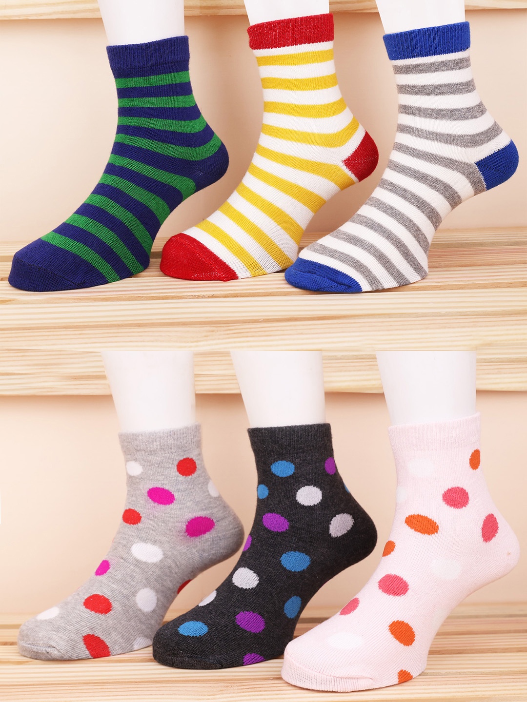 

FOOTPRINT 5 Pairs Infant Kids Patterned Ankle-Length Organic Cotton Socks, Green