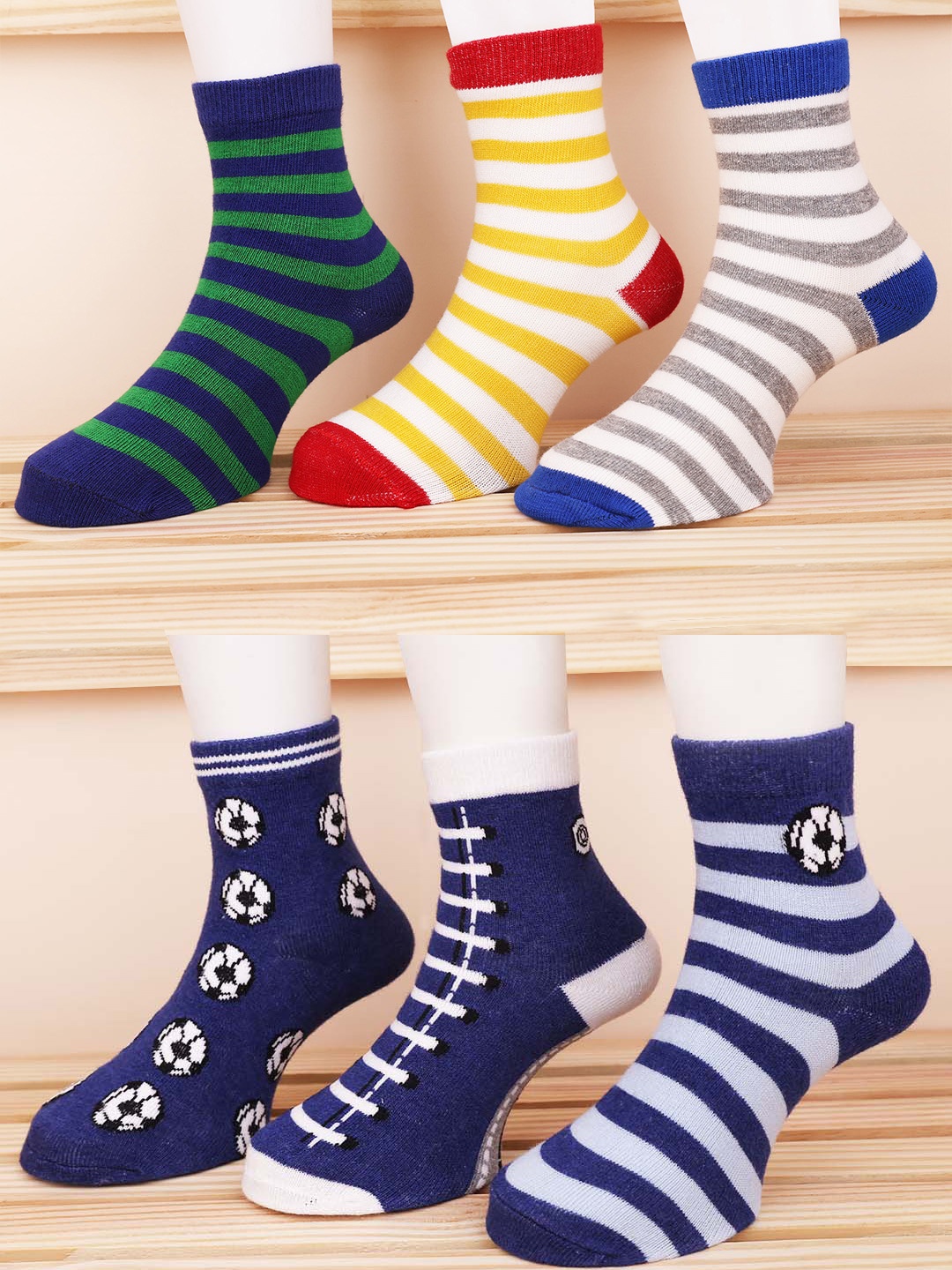 

FOOTPRINT 5 Pairs Infant Kids Patterned Ankle-Length Organic Cotton Socks, Blue