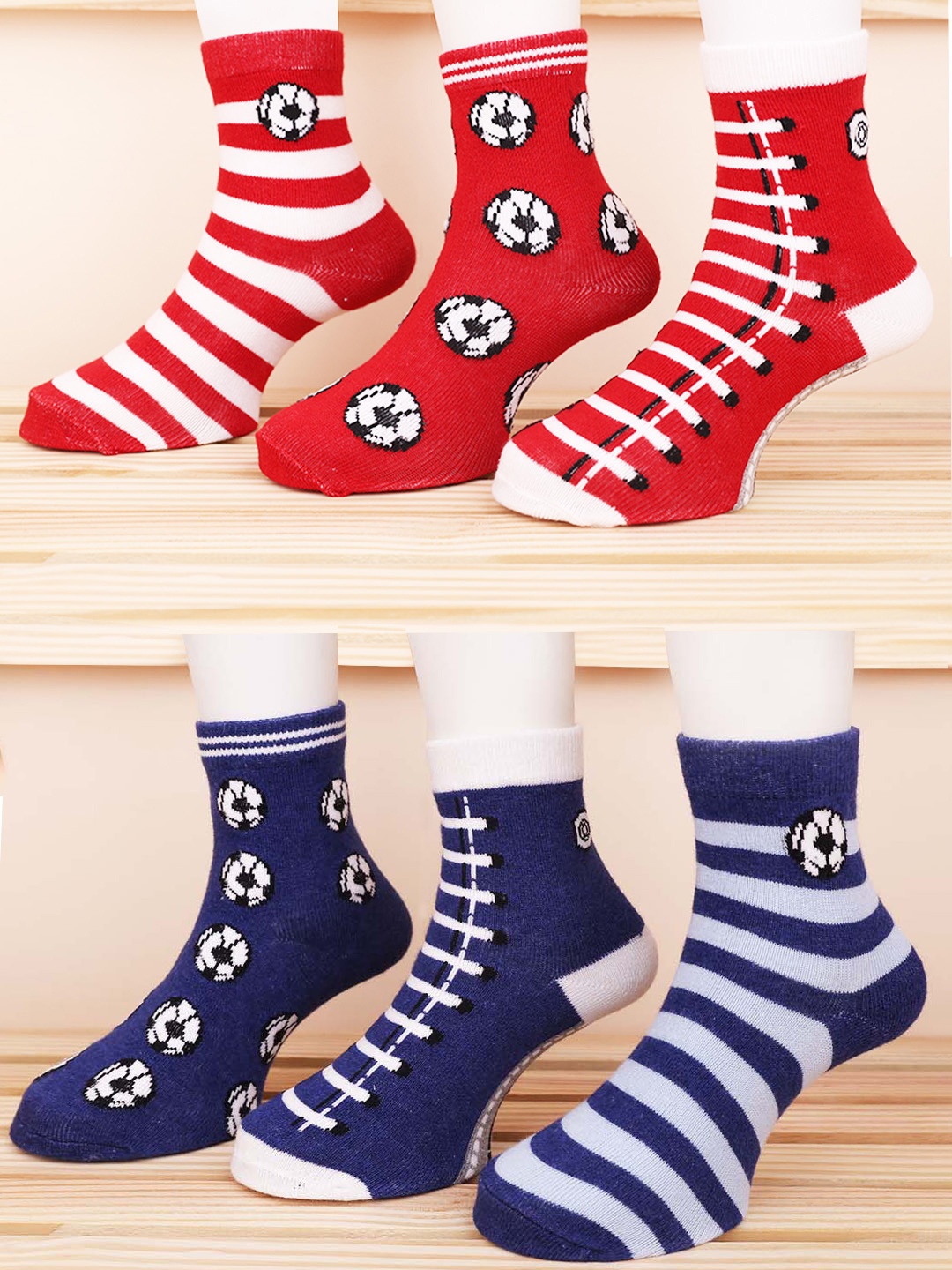 

FOOTPRINT 5 Pairs Infant Kids Patterned Ankle-Length Organic Cotton Socks, Blue