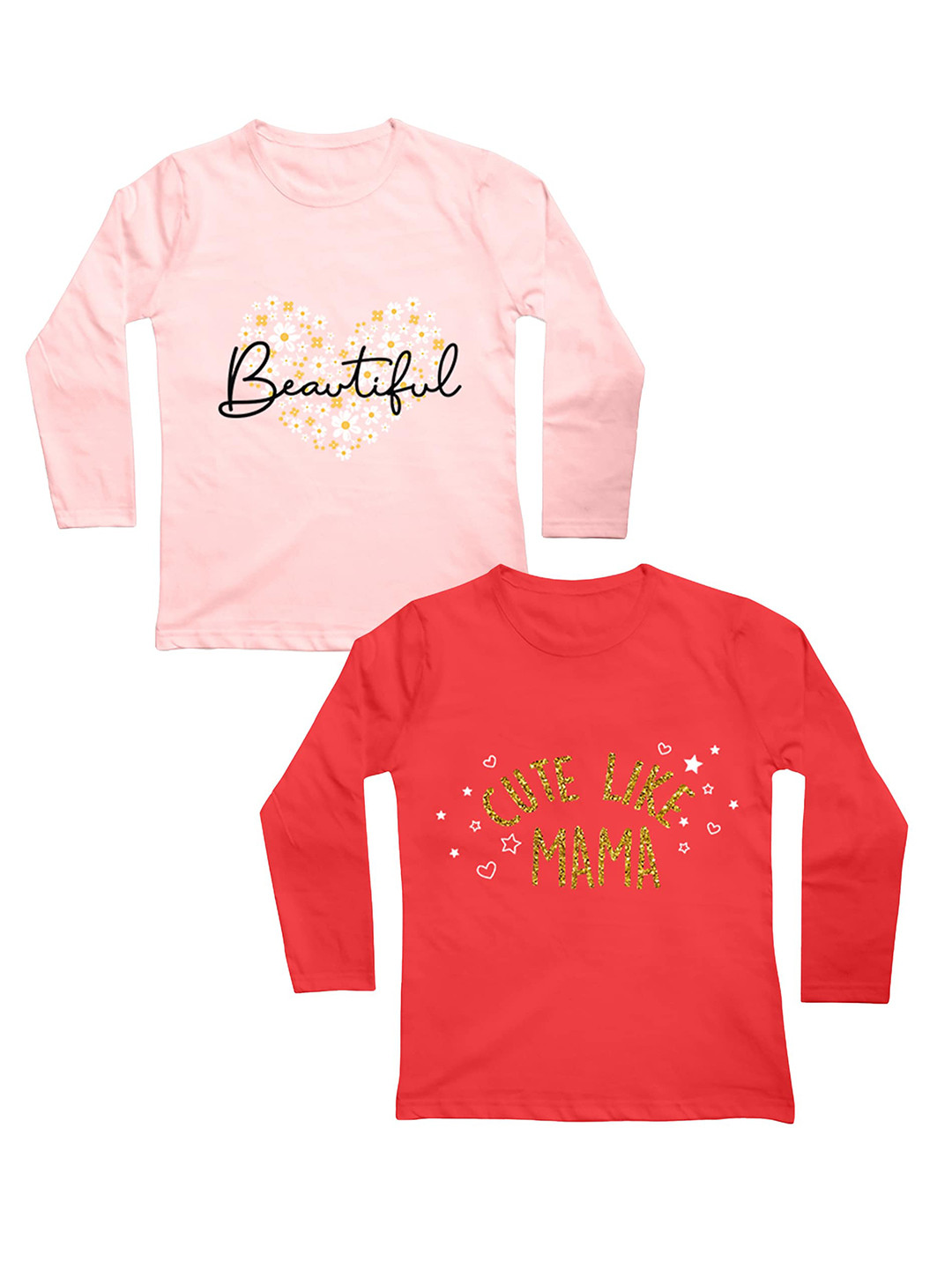 

Mojua Girls Red & Pink Floral 2 Printed Bio Finish T-shirt