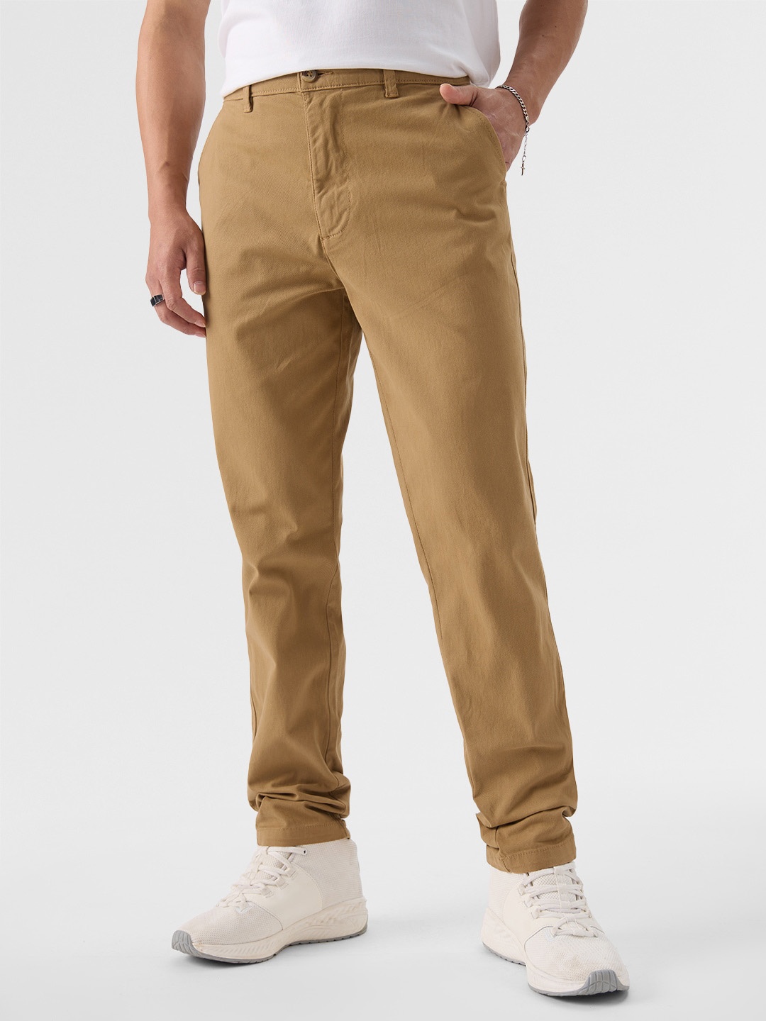 

The Souled Store Men Beige Mid Rise Chinos Trousers