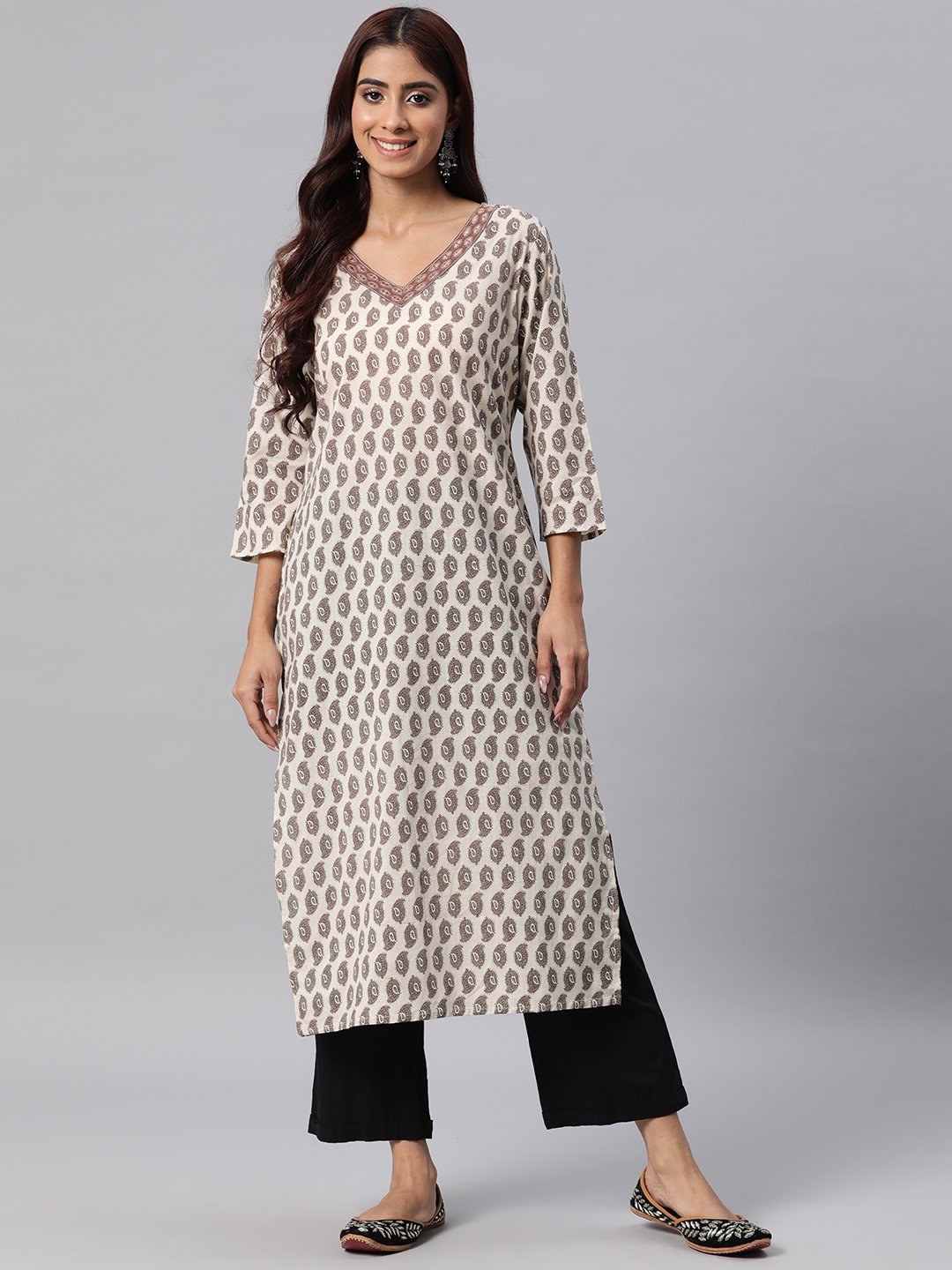

Readiprint Fashions Women Ethnic Motifs Printed Cotton Kurta, Beige