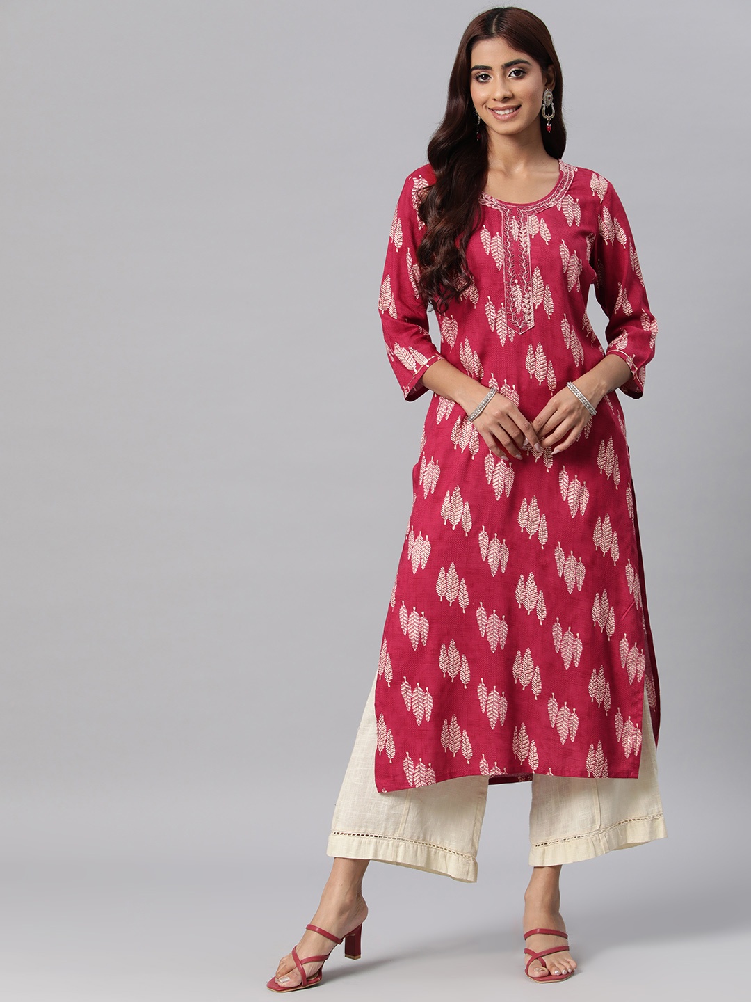 

Readiprint Women Floral Printed Cotton Kurta, Red