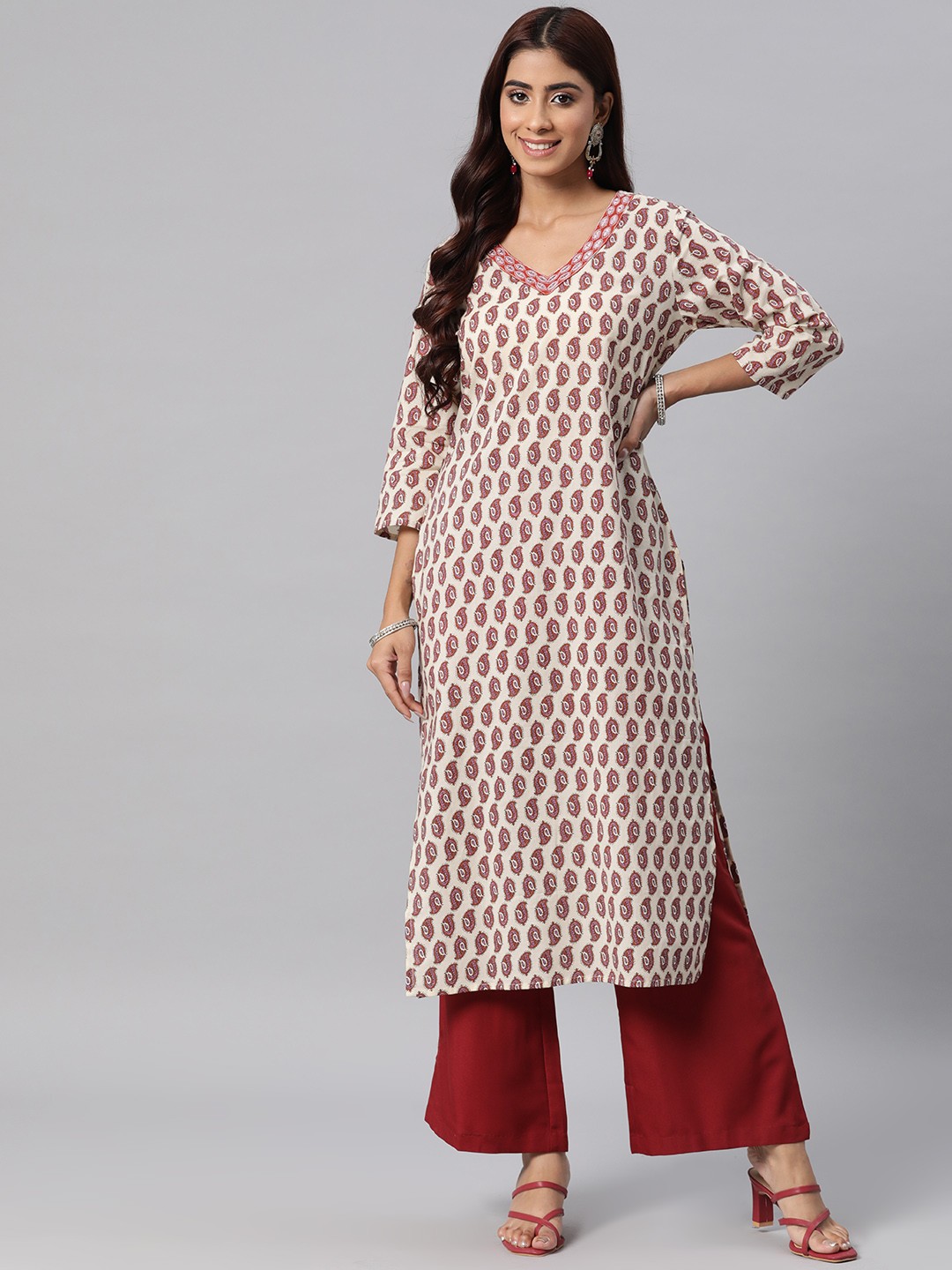 

Readiprint Women Ethnic Motifs Printed Cotton Kurta, Cream