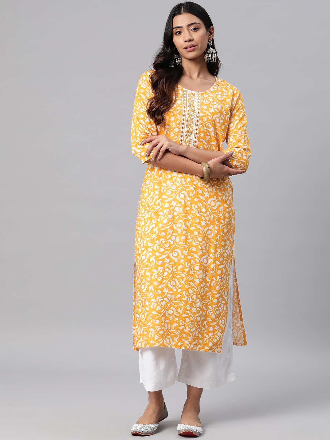 

Readiprint Women Floral Printed Kurta, Yellow