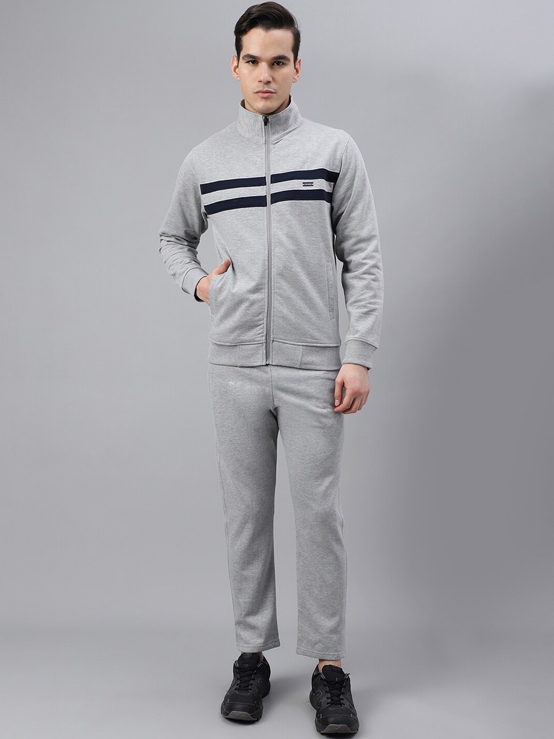 

FCK GOLD Mock Collar Jacket With Track Pants, Grey melange