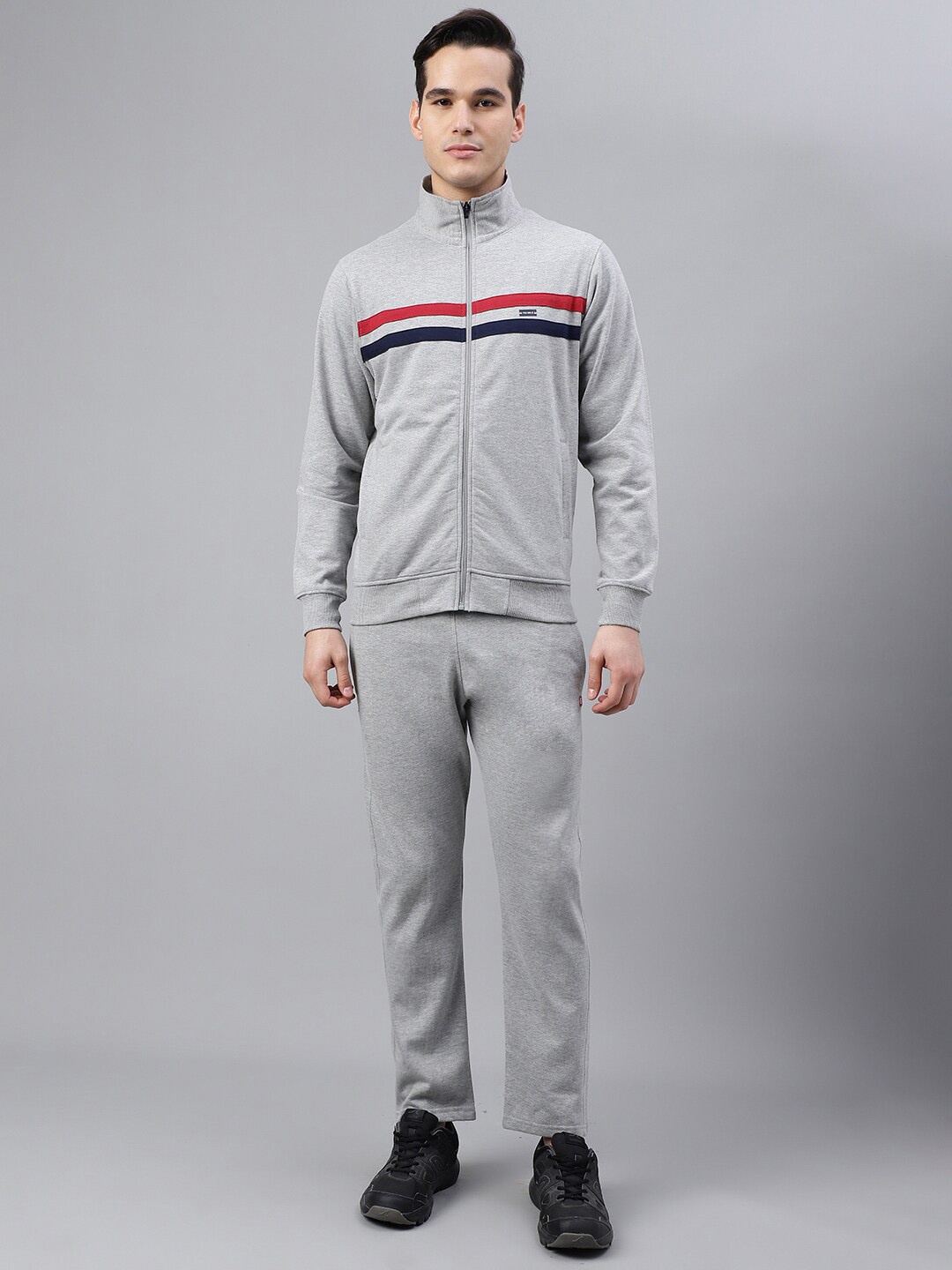 

FCK GOLD Mock Collar Jacket With Track Pants, Grey melange