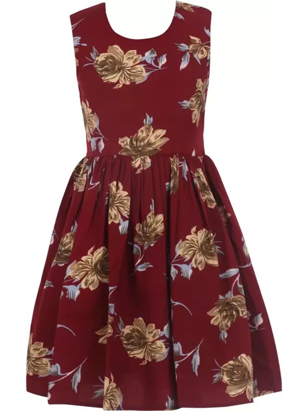 

BAESD Girls Floral Printed Crepe Fit & Flare Dress, Maroon