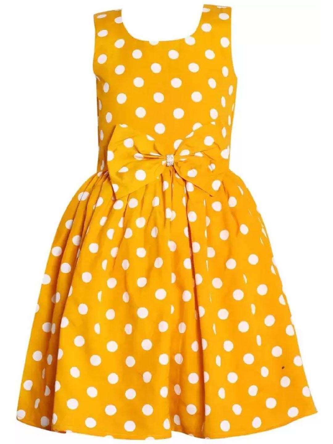 

BAESD Girls Polka Dots Printed Bow Detail Cotton Fit & Flare Dress, Yellow