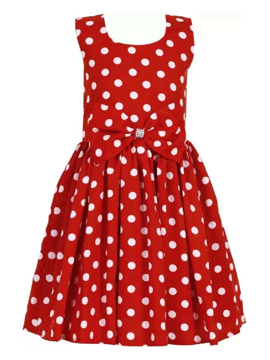 

BAESD Girls Polka Dots Printed Crepe Bow Fit & Flare Dress, Red