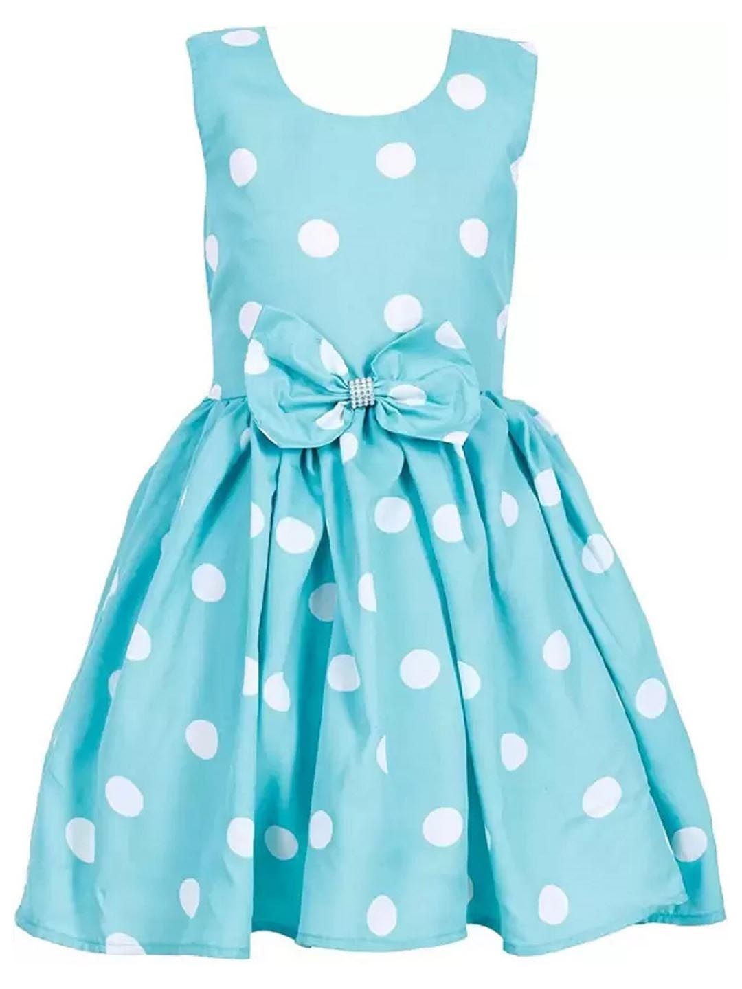 

BAESD Girls Polka Dots Printed Sleeveless Cotton Crepe Bow Tie Up Fit & Flare Dress, Blue