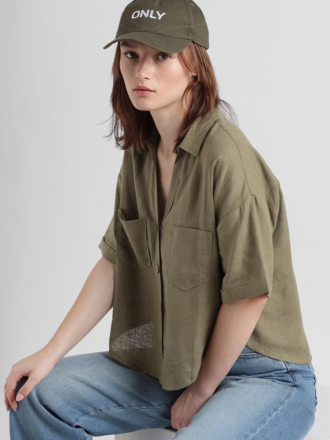 

ONLY Spread Collar Casual Shirt, Olive