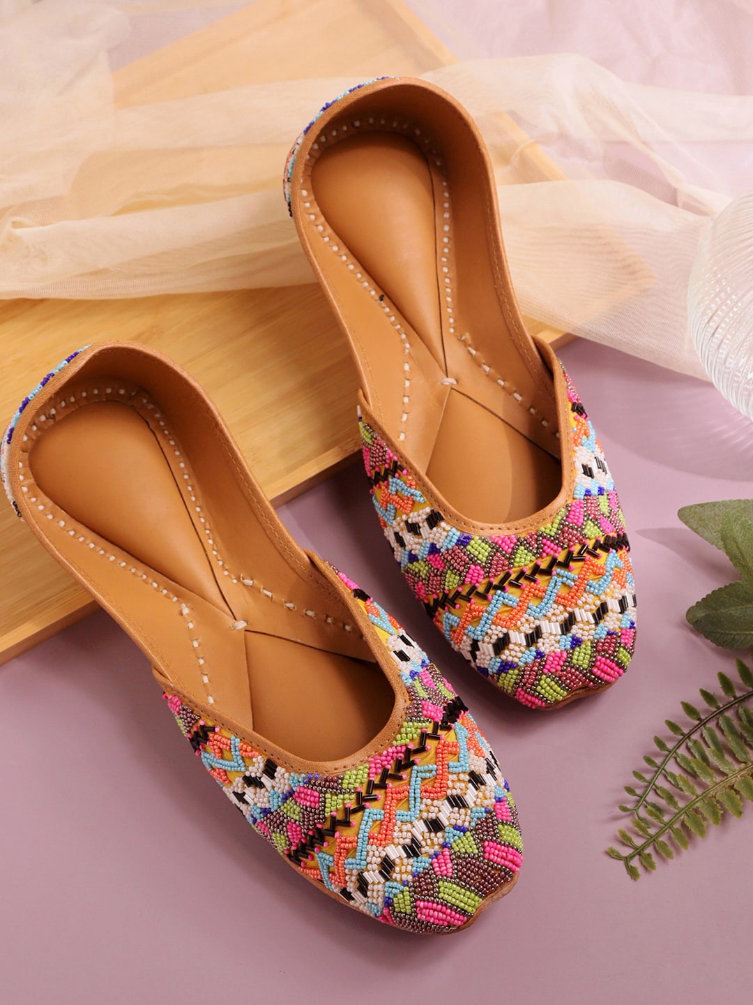 

NR By Nidhi Rathi Women Yellow Embellished Ethnic Mojaris with Embroidered Flats