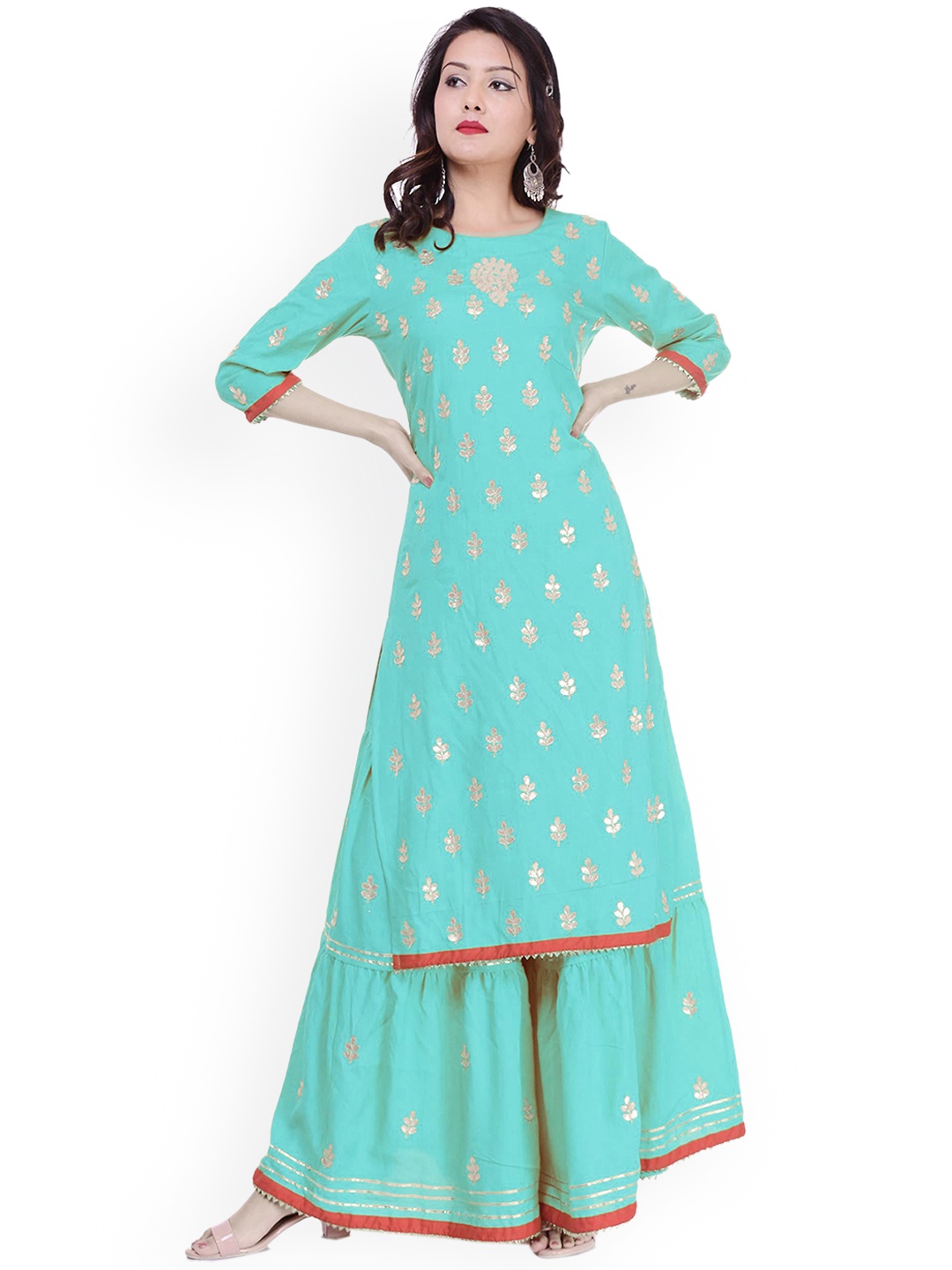 

Arayna Ethnic Motifs Embroidered Gotta Patti Kurta with Sharara, Blue