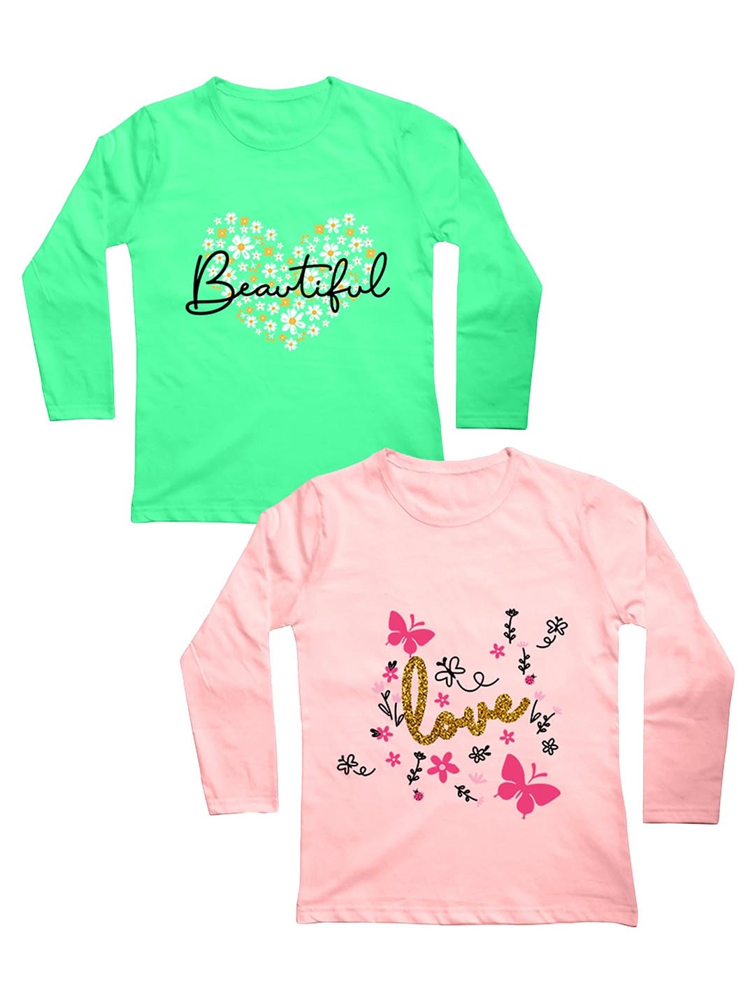 

Mojua Girls Pack Of 2 Printed Bio Finish T-shirts, Green
