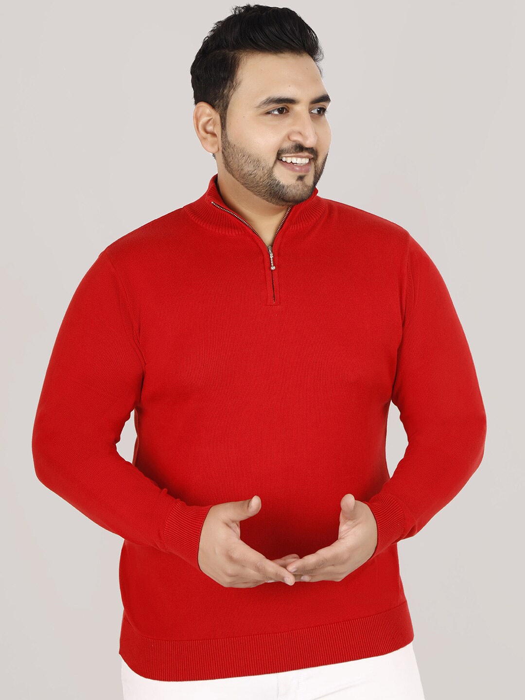 

Sztori Half Zipper Cotton Pullover Sweater, Red
