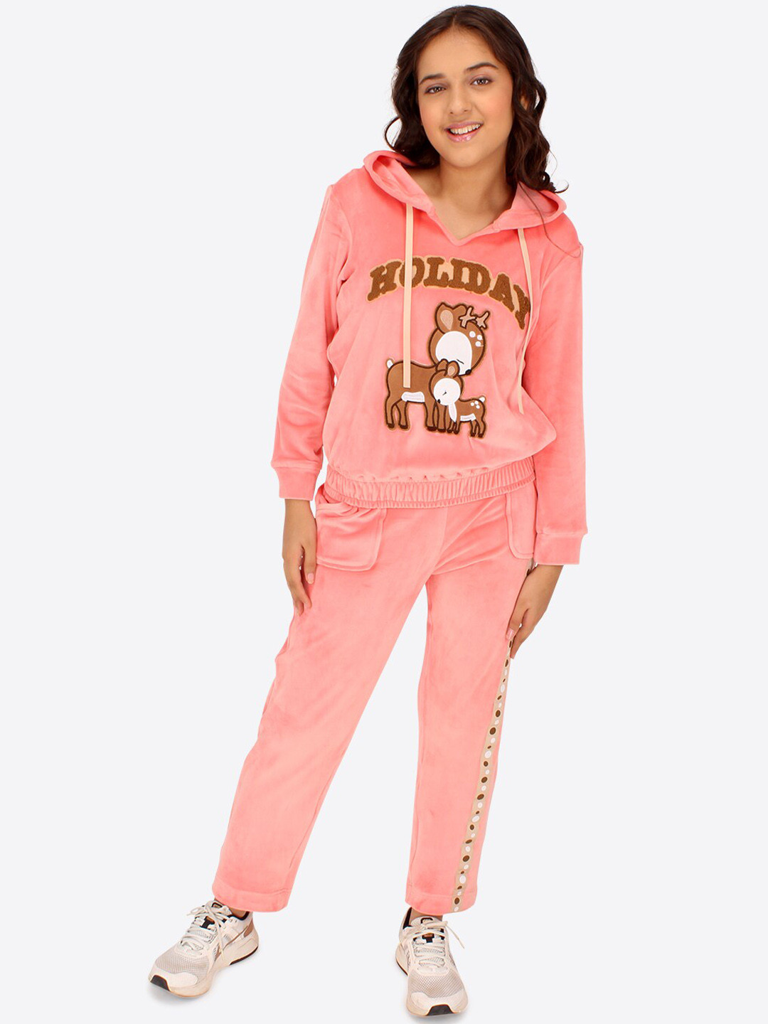 

CUTECUMBER Girls Self Design Hooded Tracksuit, Orange