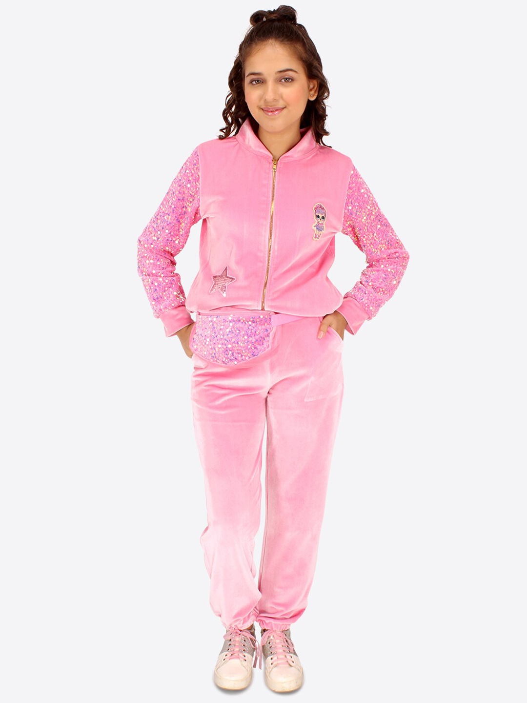 

CUTECUMBER Girls Embellished Tracksuit, Pink