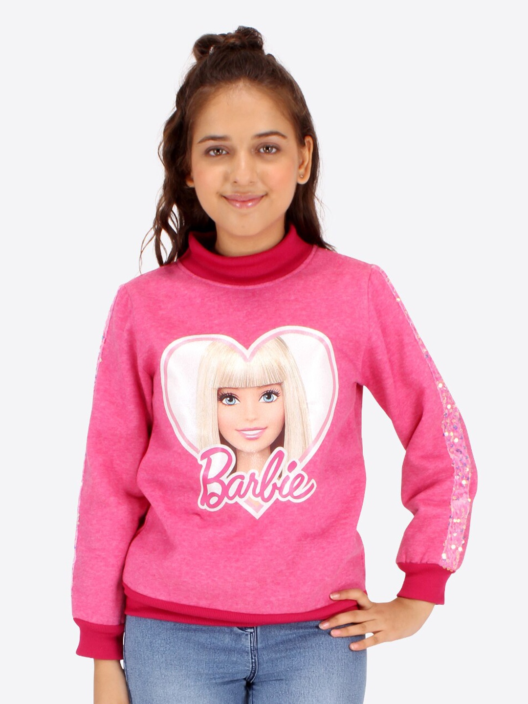 

CUTECUMBER Girls Barbie Printed Long Sleeves Fleece Sweatshirt, Pink