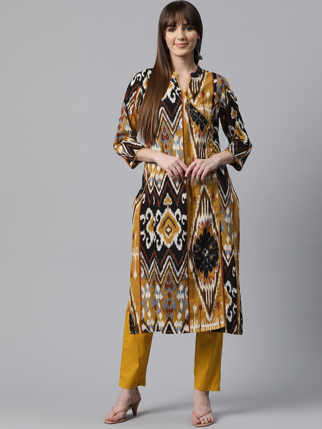 

Readiprint Fashions Women Ethnic Motifs Printed Regular Pure Cotton Kurta with Trousers, Brown