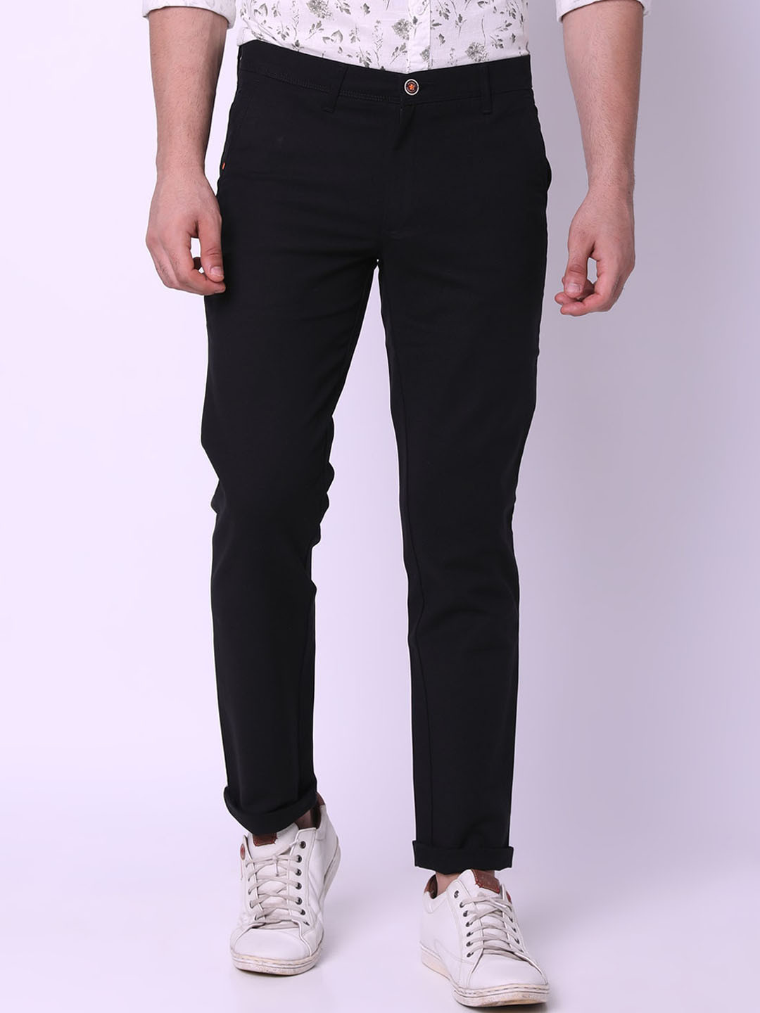 

Oxemberg Men Slim Fit Mid-Rise Flat-Front Cotton Chinos, Black