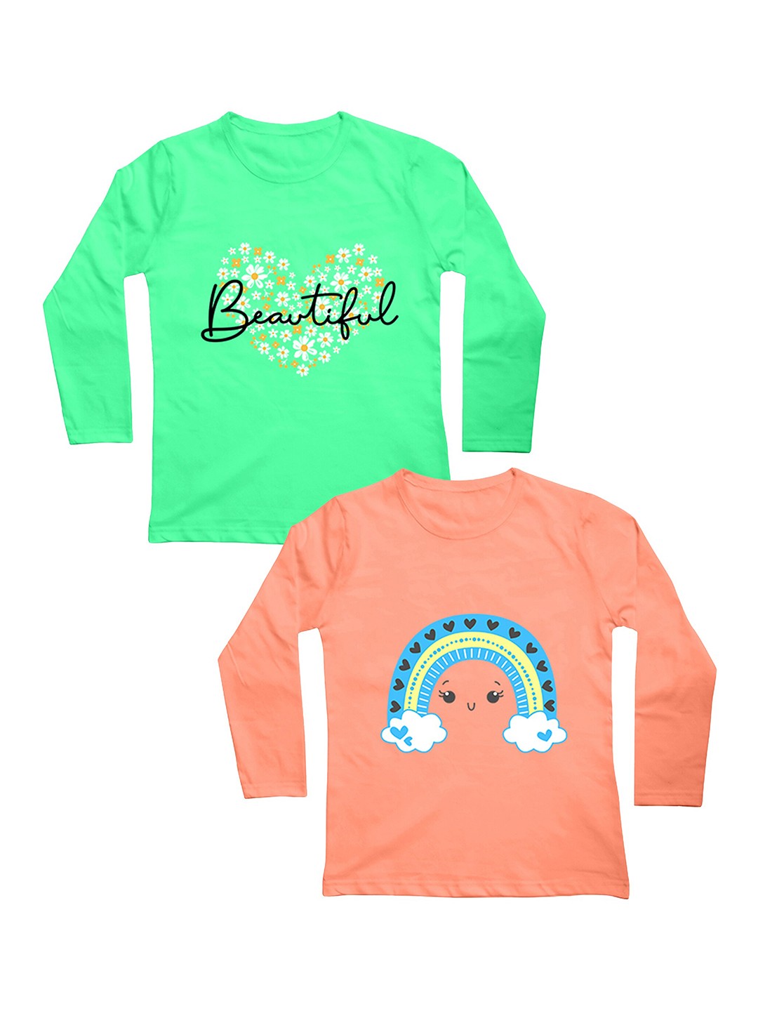 

Mojua Girls Pack Of 2 Typography Printed Bio Finish Cotton T-shirt, Green