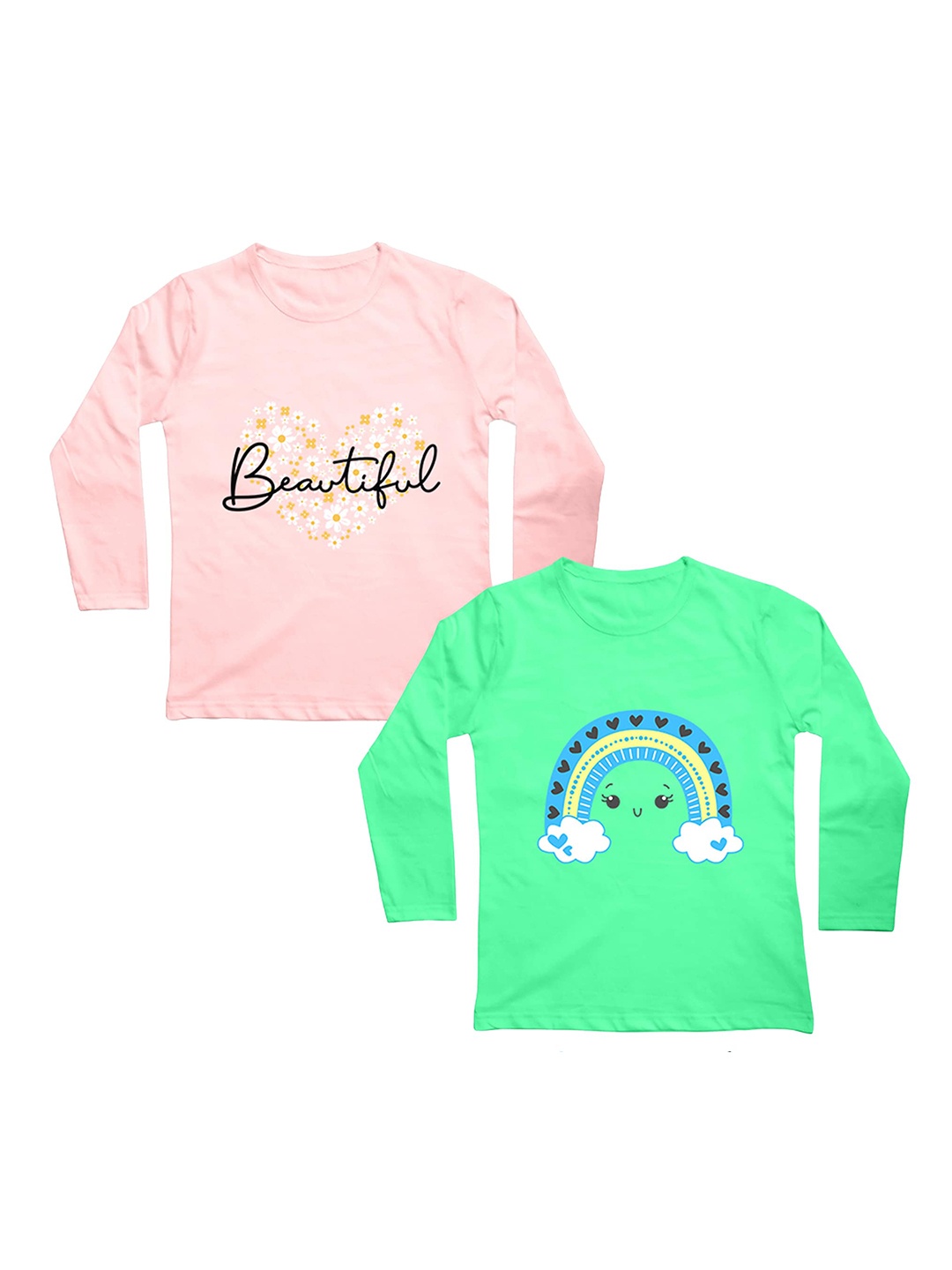 

Mojua Girls Pack Of 2 Typography Printed Bio Finish Cotton T-shirt, Pink
