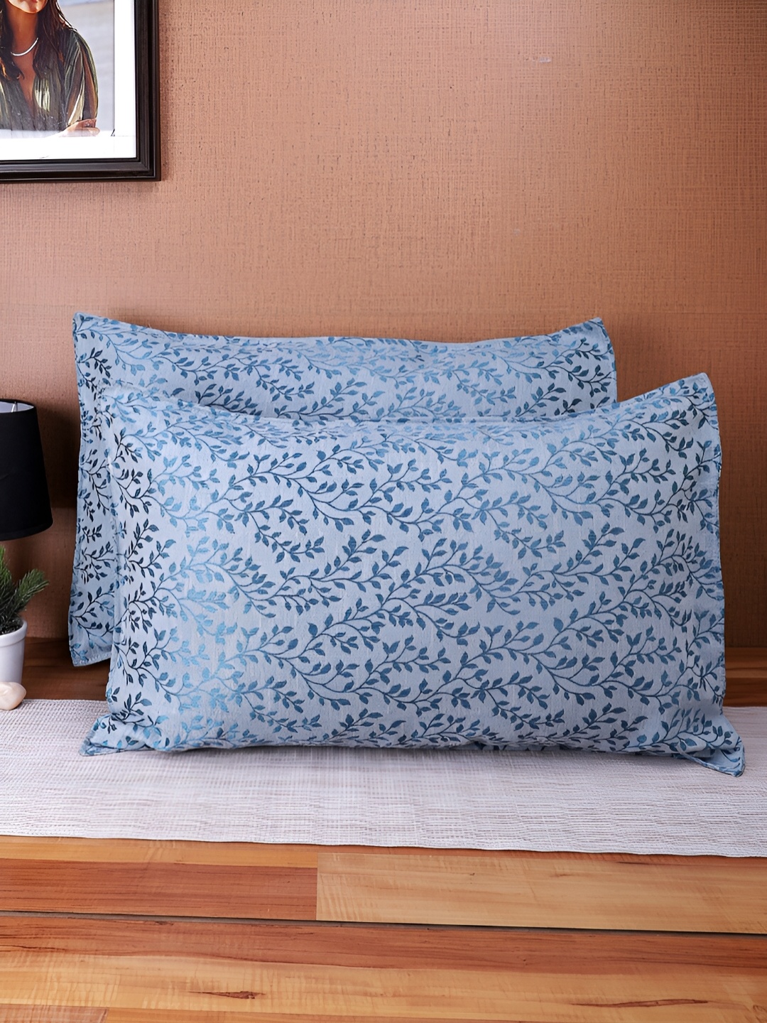 

THE CONVERSION Blue 2 Pieces Jacquard Pure Cotton Rectangle Pillow Covers